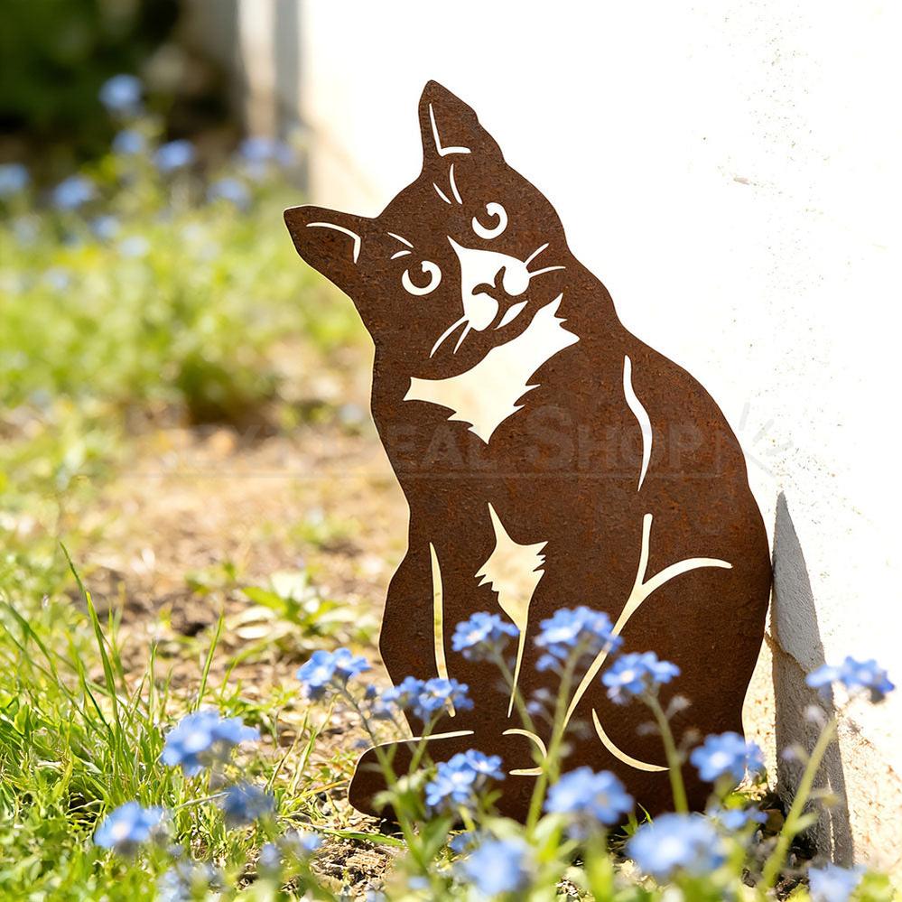 Rustic Metal Cat Silhouette Garden Stake Yard Art Decor