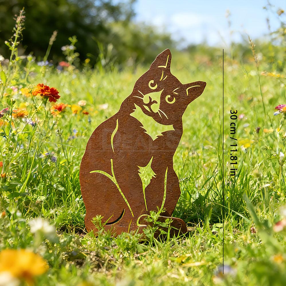 Rustic Metal Cat Silhouette Garden Stake Yard Art Decor