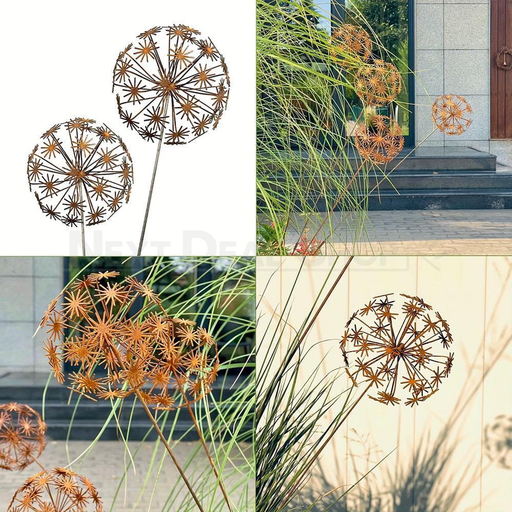 Rustic Metal Dandelion Garden Stake Yard Art Outdoor Decor
