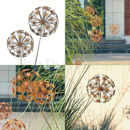 Rustic Metal Dandelion Garden Stake Yard Art Outdoor Decor