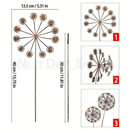 Rustic Metal Dandelion Garden Stake Yard Art Outdoor Decor