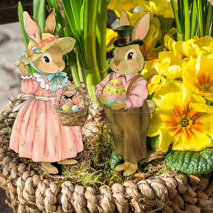 Set of 2 Adorable Bunny Garden Yard Stake