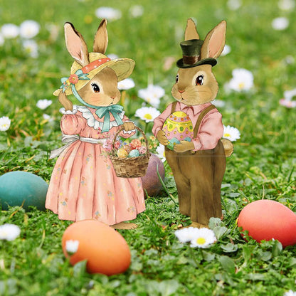 Set of 2 Adorable Bunny Garden Yard Stake
