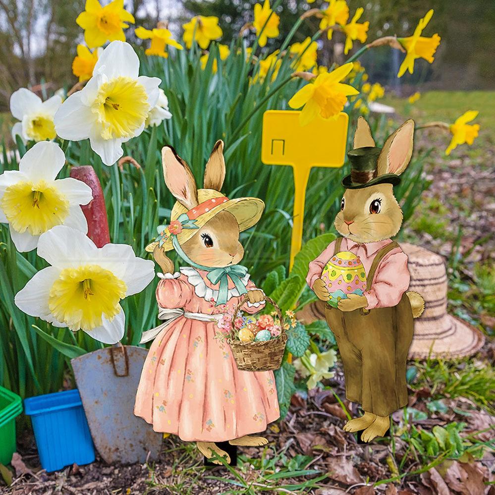 Set of 2 Adorable Bunny Garden Yard Stake