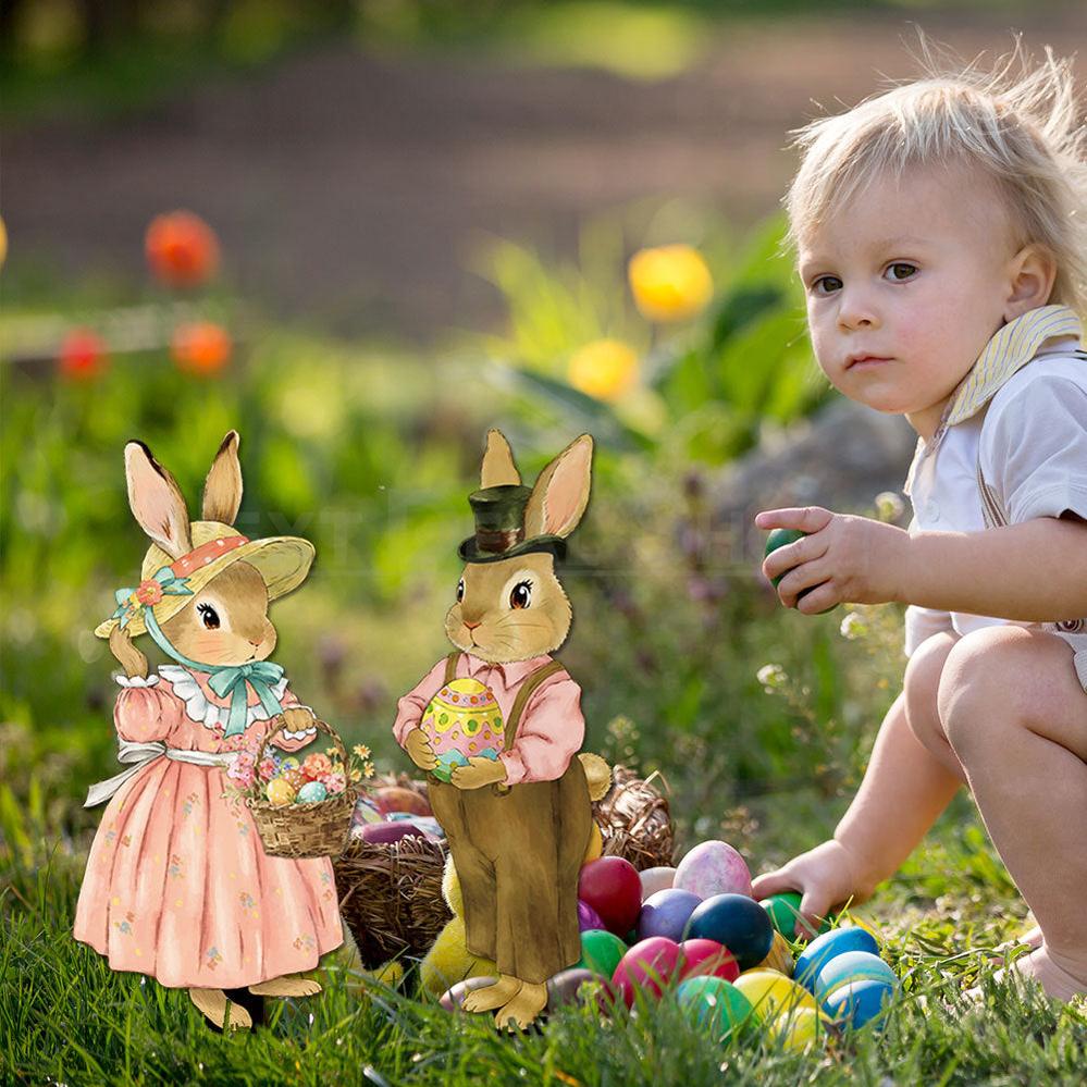 Set of 2 Adorable Bunny Garden Yard Stake
