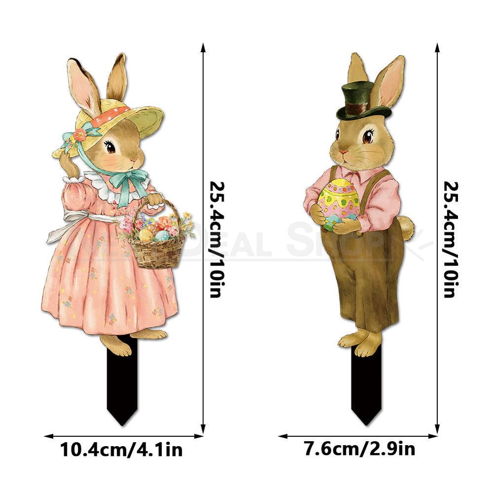 Set of 2 Adorable Bunny Garden Yard Stake