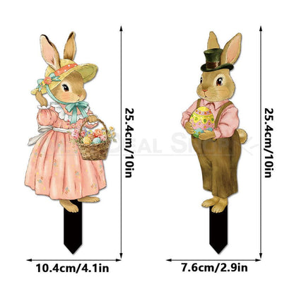 Set of 2 Adorable Bunny Garden Yard Stake