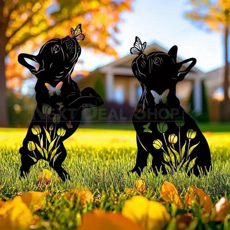Set of 2 Metal French Bulldog Silhouette Garden Stakes