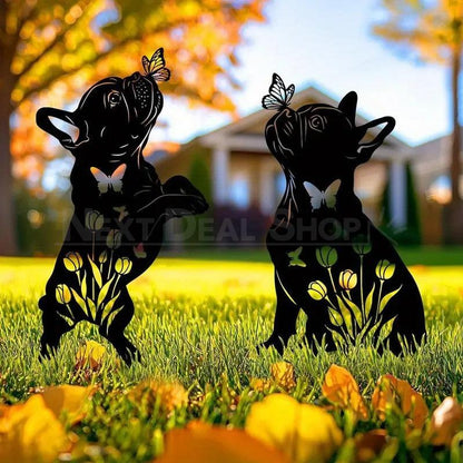 Set of 2 Metal French Bulldog Silhouette Garden Stakes