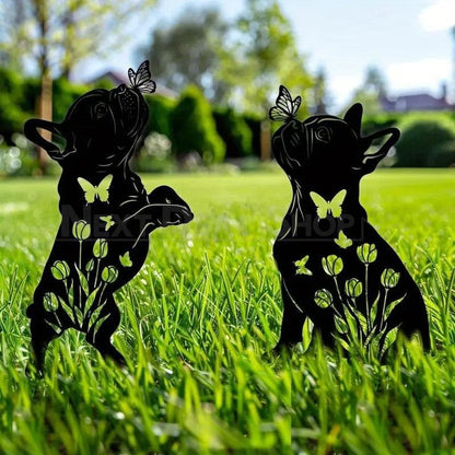 Set of 2 Metal French Bulldog Silhouette Garden Stakes