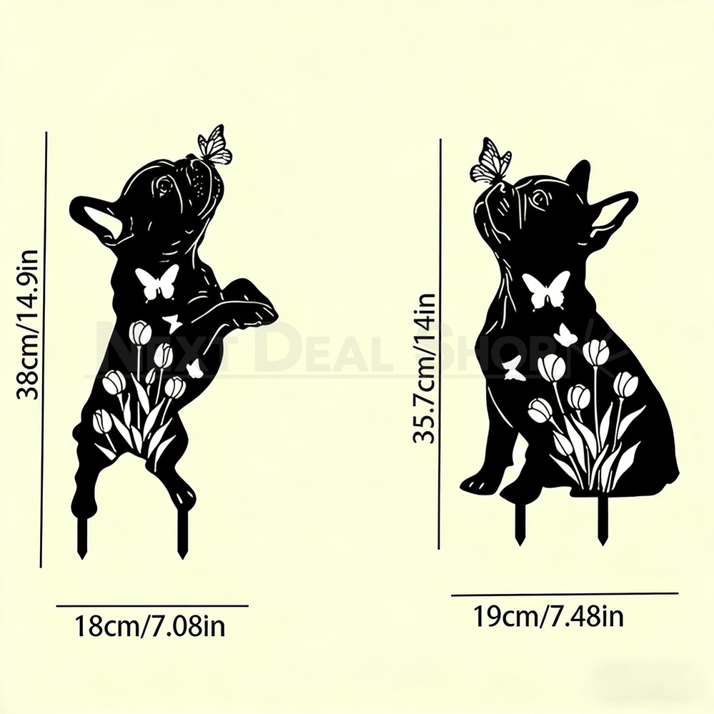 Set of 2 Metal French Bulldog Silhouette Garden Stakes