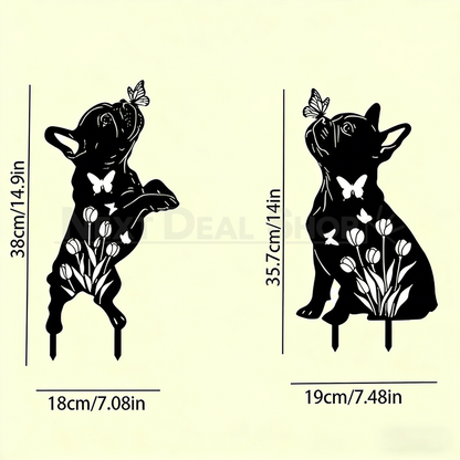 Set of 2 Metal French Bulldog Silhouette Garden Stakes