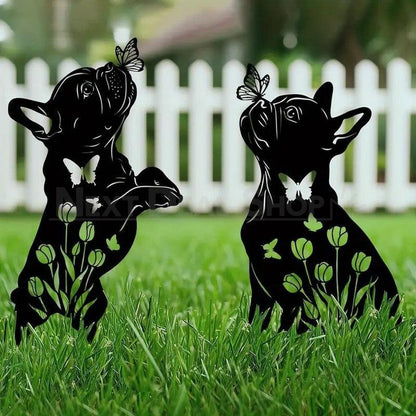 Set of 2 Metal French Bulldog Silhouette Garden Stakes