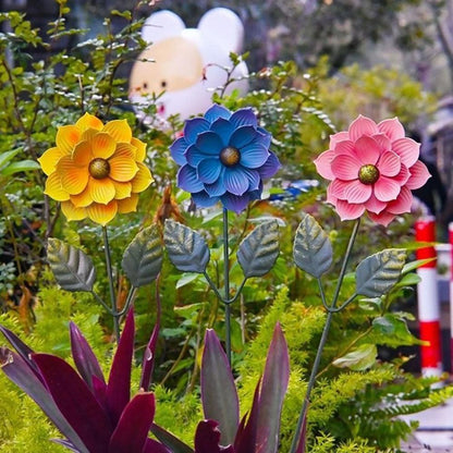 Set of 3 Hand Painted Metal Flower Garden Stakes