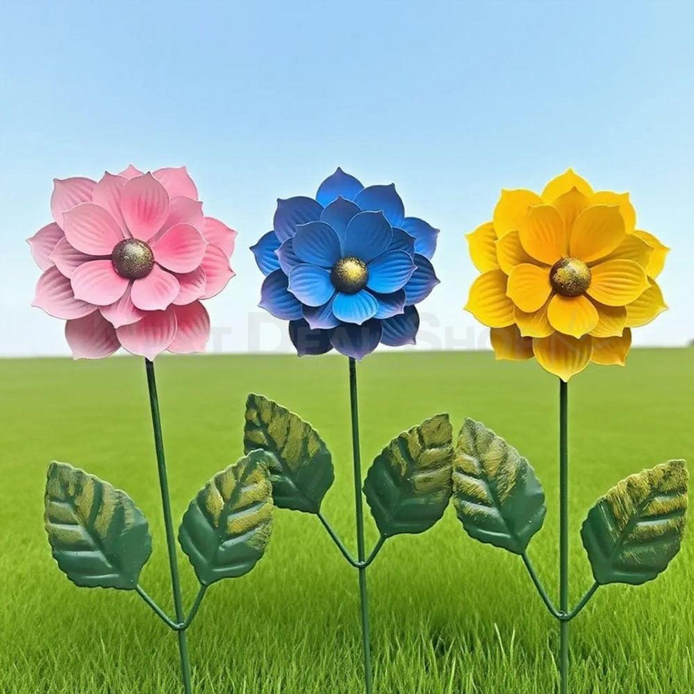 Set of 3 Hand Painted Metal Flower Garden Stakes