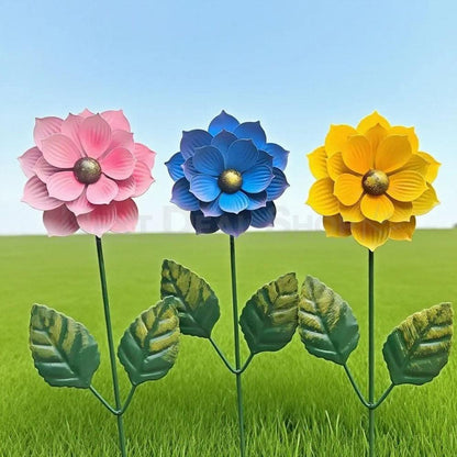 Set of 3 Hand Painted Metal Flower Garden Stakes