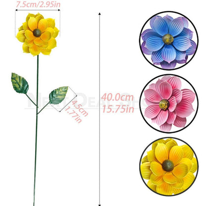 Set of 3 Hand Painted Metal Flower Garden Stakes