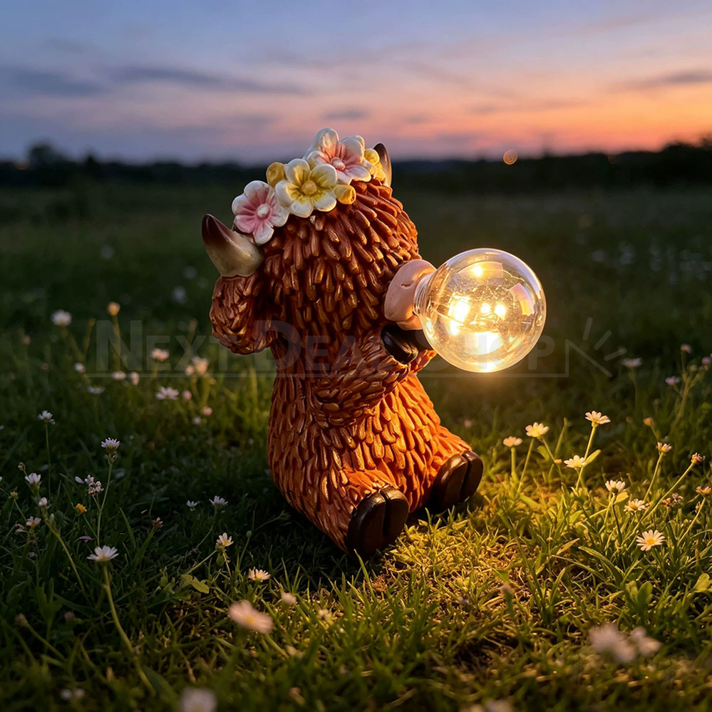 Solar Powered Highland Cow Blowing Bubble Garden Statue