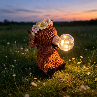 Solar Powered Highland Cow Blowing Bubble Garden Statue