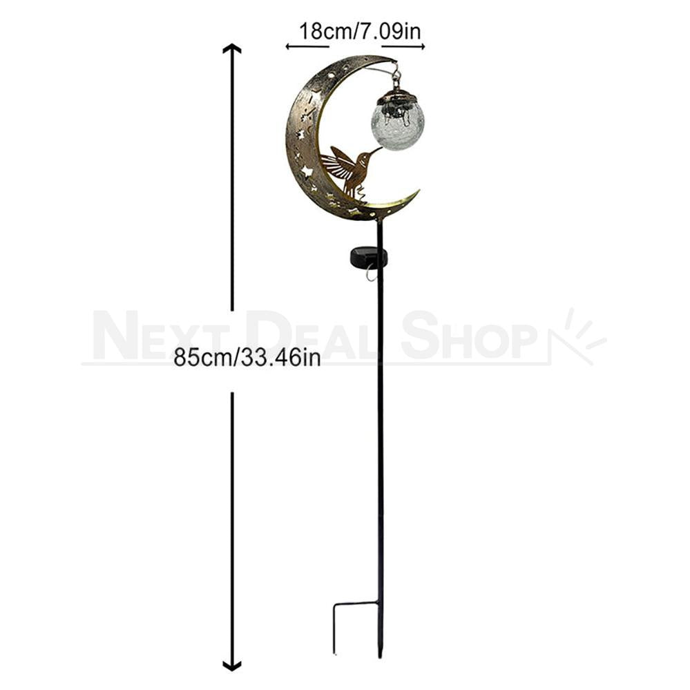 Solar Powered Hummingbird Moon Crackle Glass Ball Garden Stake Light