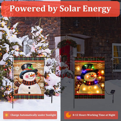 Solar Powered Led Snowman Garden Flag