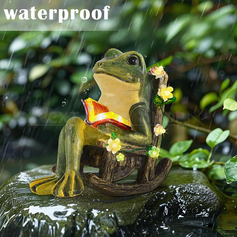 Solar Powered Reading Frog Garden Statue