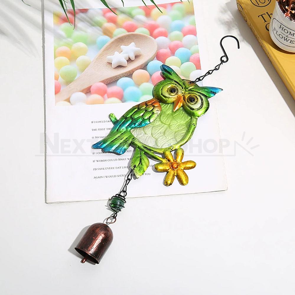 Stained Glass & Iron Owl Garden Wind Chime