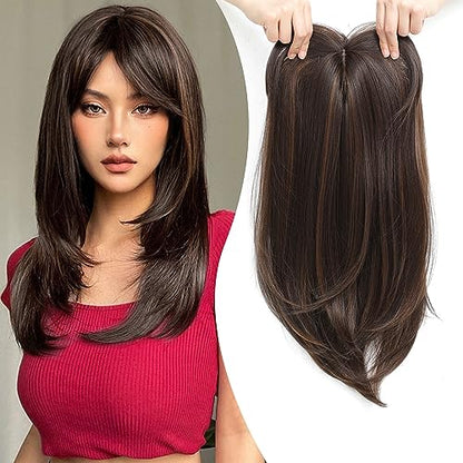 ‍♀️Topper Layered Hair Hairpieces with Bangs for Women with Thinning Hair