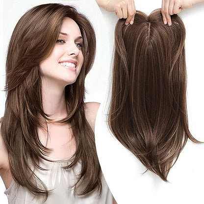 ‍♀️Topper Layered Hair Hairpieces with Bangs for Women with Thinning Hair