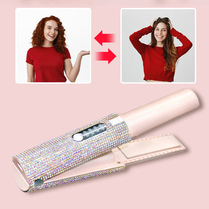 Long-Lasting Straightening & Curling Hair Iron with Gorgeous Rhinestone